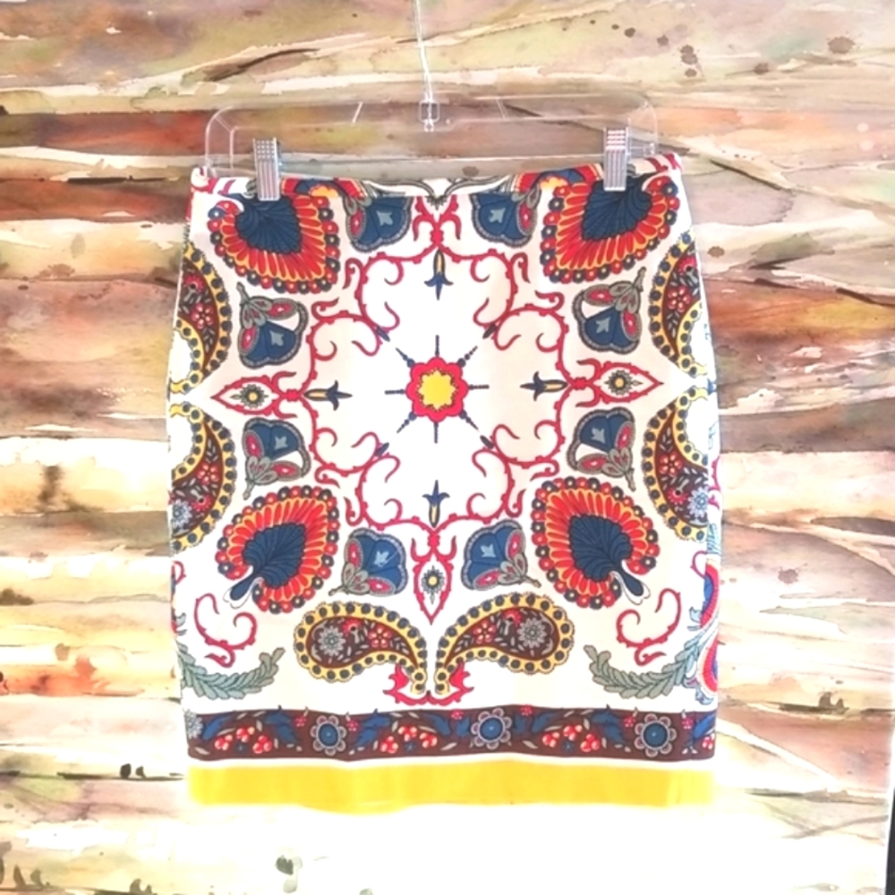 TOMMY HILFIGER  Kaleidoscope Festive Fabric Zipper Wiggle Summer Spring  Skirt 8 - Picture 2 of 12